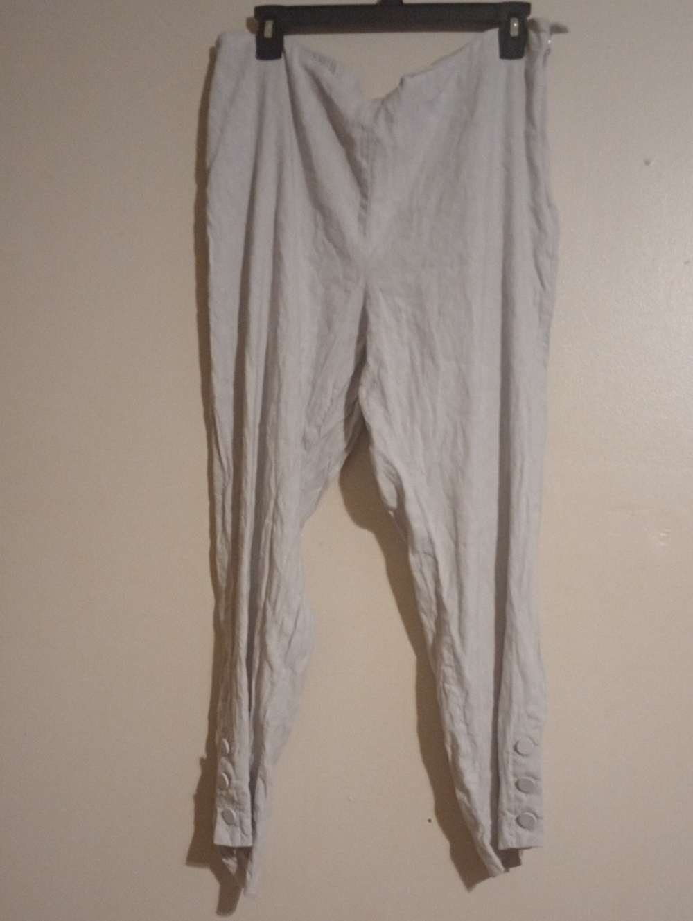 J. Jill Light Gray Linen-Blend Women’s Casual Pull On Stretch Pants Button Detai
